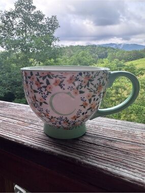 Mint Floral Initial 'C' Oversized Mug